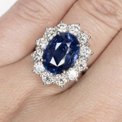 GIA Certified 8.94 Carat Unheated KASHMIR Blue Sapphire Oval Diamond Ring