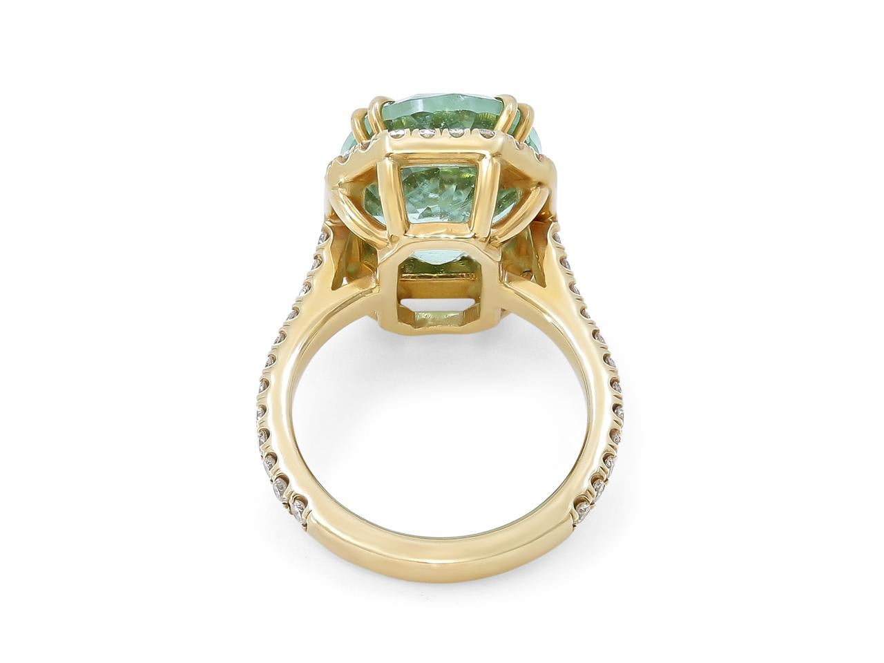 Oval Cut GIA Certified 8.97 Carat Paraiba Mint Green Tourmaline Ring in 14K Gold For Sale