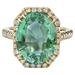 GIA Certified 8.97 Carat Paraiba Mint Green Tourmaline Ring in 14K Gold