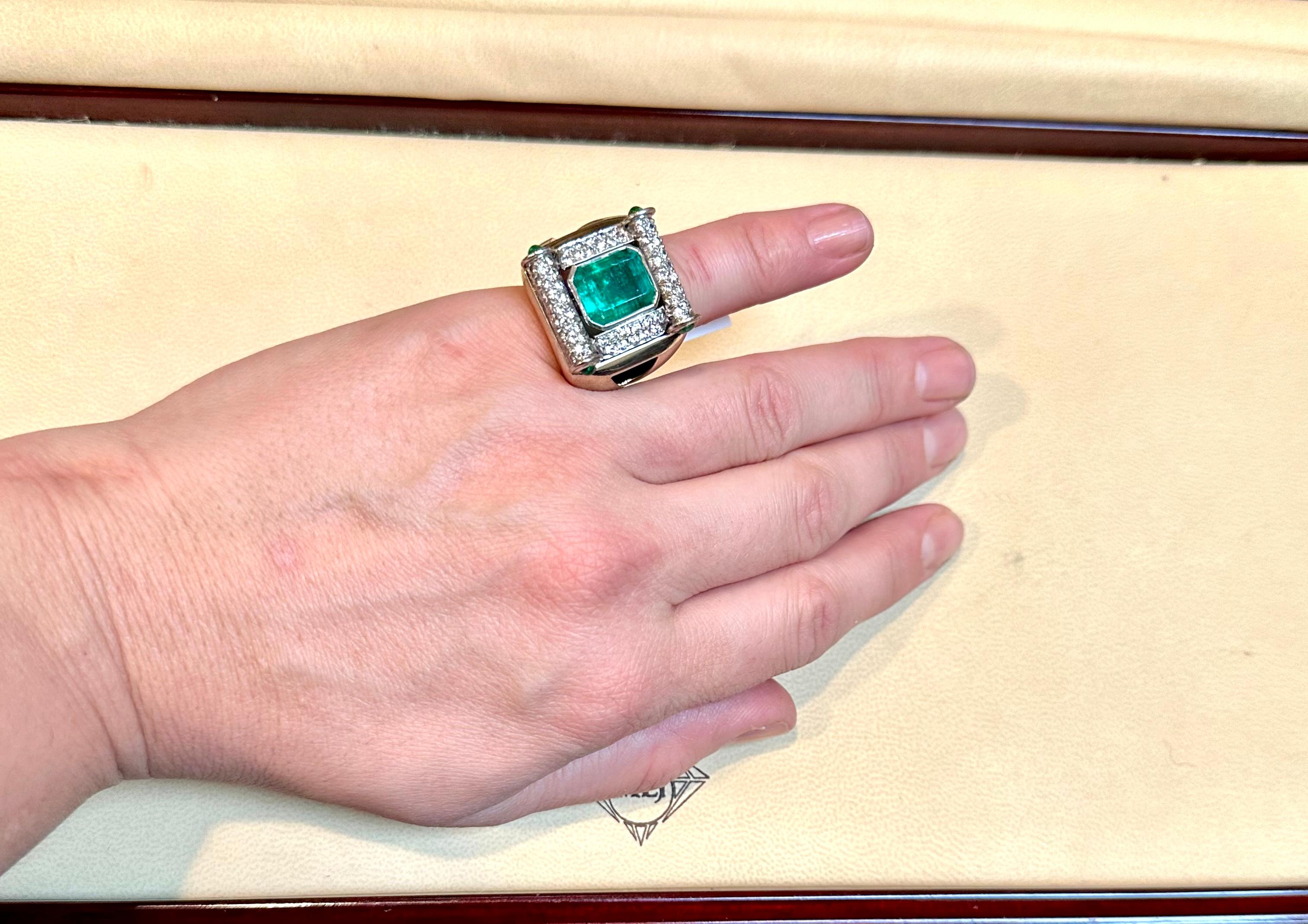 GIA Certified 8ct Emerald Cut Colombian Emerald Diamond  Ring 18kt White Gold For Sale 3