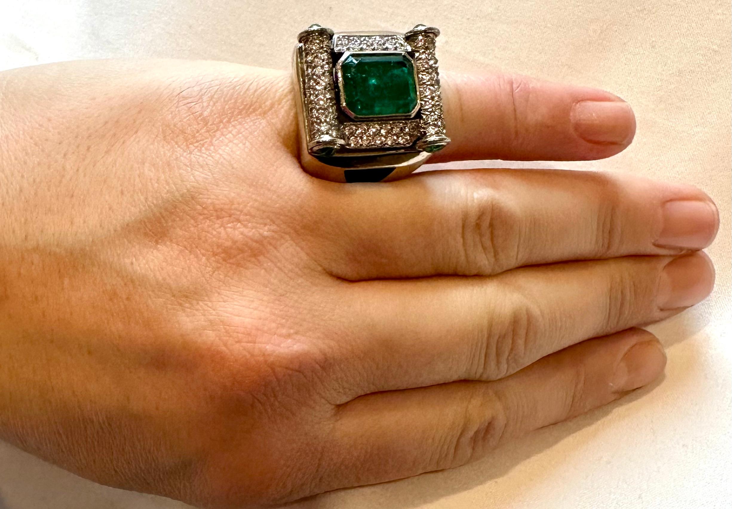 GIA Certified 8ct Emerald Cut Colombian Emerald Diamond  Ring 18kt White Gold For Sale 4