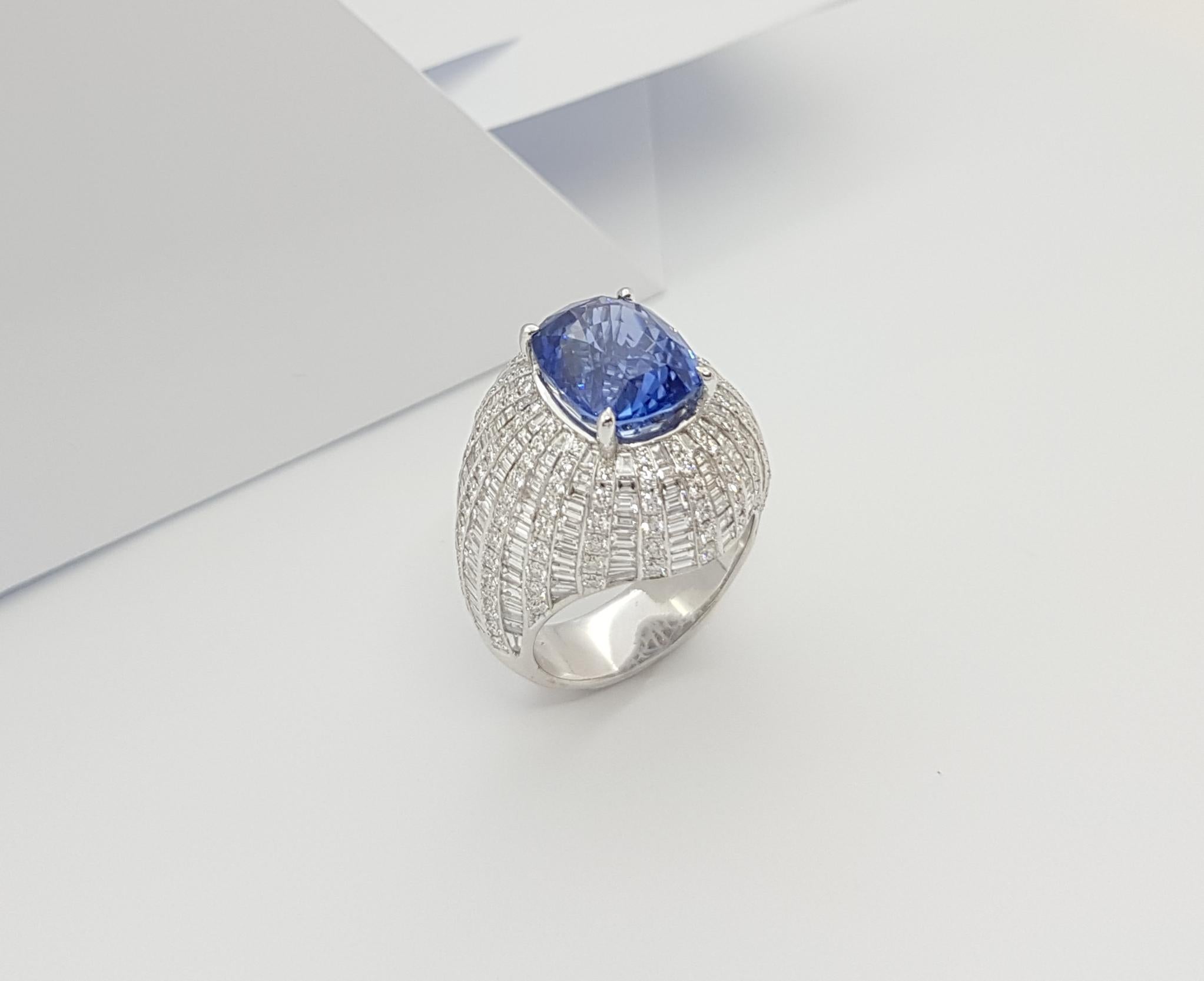 GIA Certified 8cts Ceylon Blue Sapphire with Diamond Ring Set in 18K White Gold For Sale 6