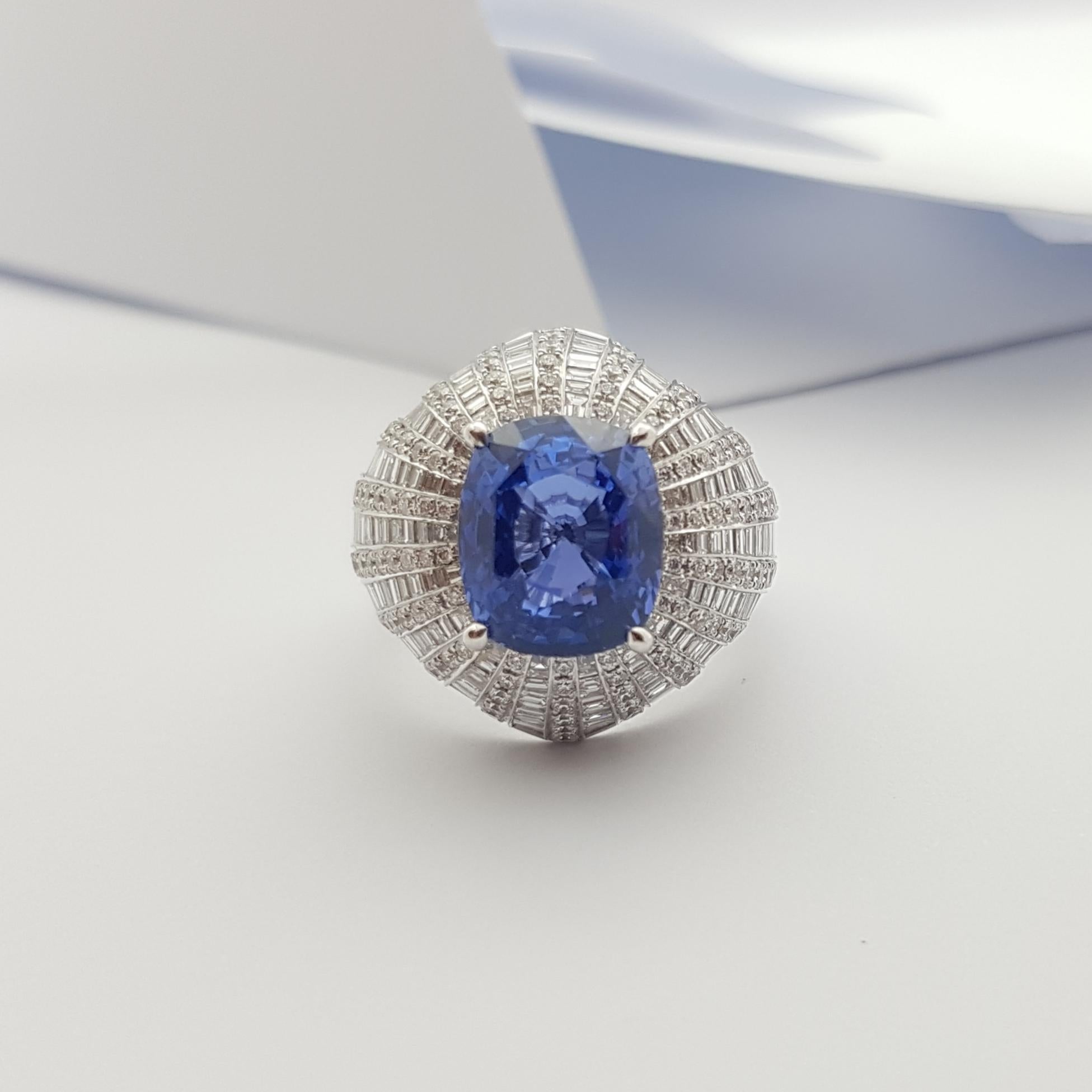 GIA Certified 8cts Ceylon Blue Sapphire with Diamond Ring Set in 18K White Gold For Sale 9