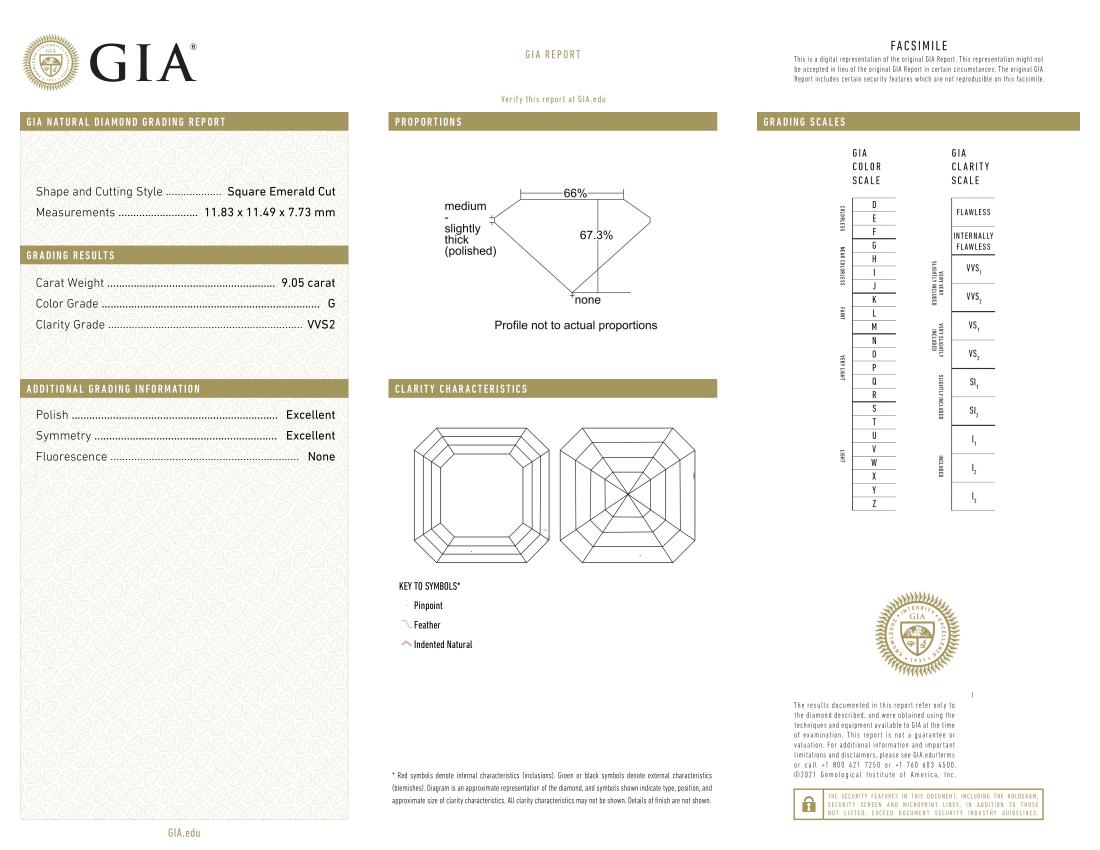 Taille émeraude Bague en diamants taille Asscher de 9 carats certifiés GIA  en vente