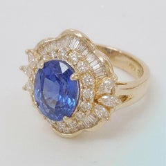 GIA Certified 9 Carat Ceylon Sapphire Diamond Ballerina Vintage Ring