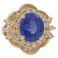 GIA Certified 9 Carat Ceylon Sapphire Diamond Ballerina Vintage Ring