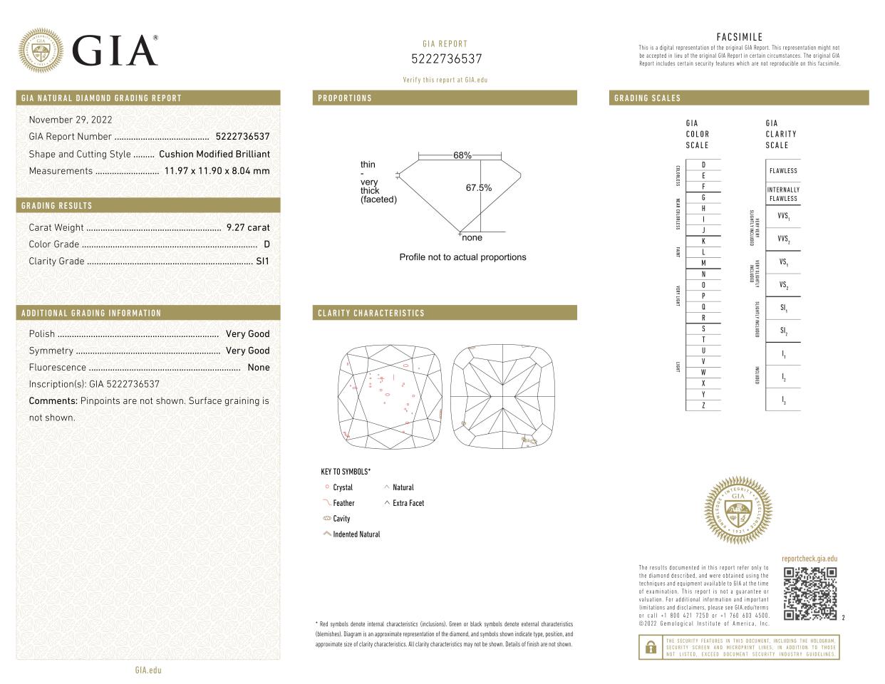 Taille coussin Bague solitaire en platine certifiée GIA avec diamant taille coussin de 9 carats de couleur D en vente