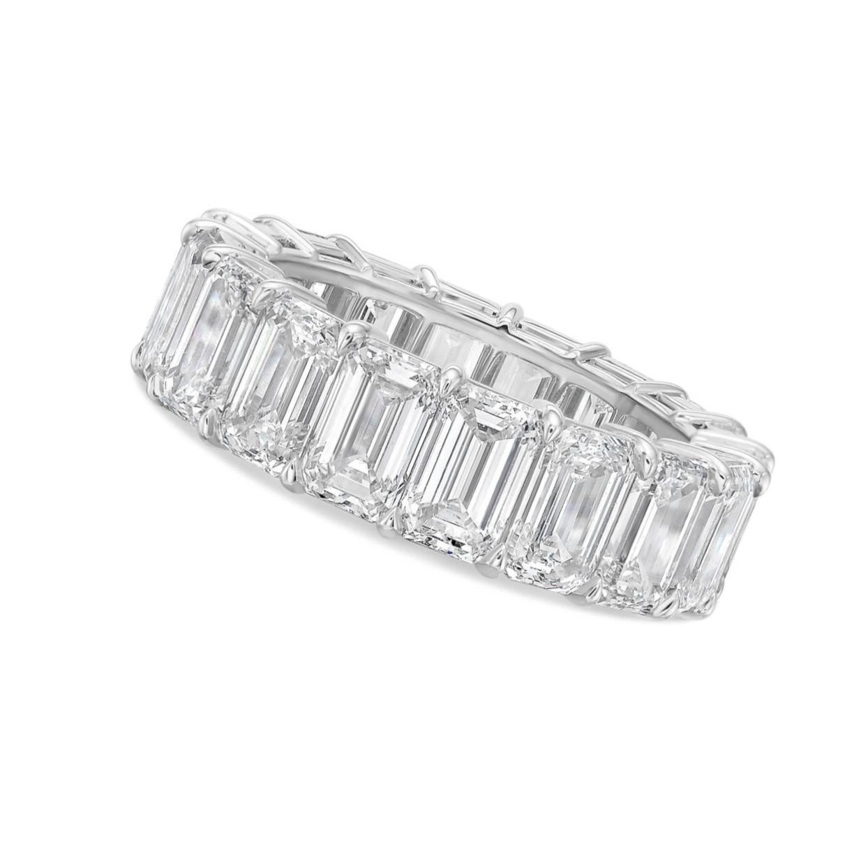 Contemporary GIA Certified 9 Carat Emerald Cut Eternity Band Ring & Matching 22 Carat Tennis For Sale