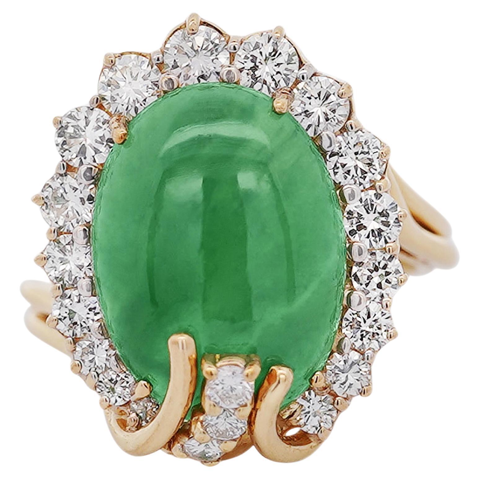 GIA Certified 9 Carat Jadeite Jade Type A and Diamond Halo Ring