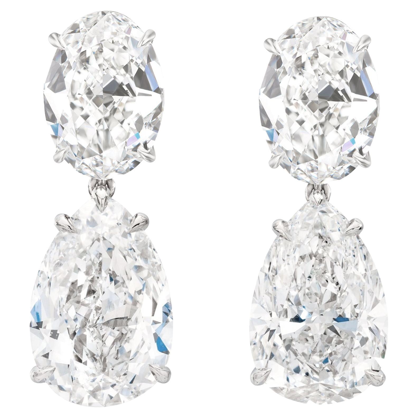 GIA Certified 6 Carat Pear and Oval Cut Dangle Diamond Earrings E/F Color