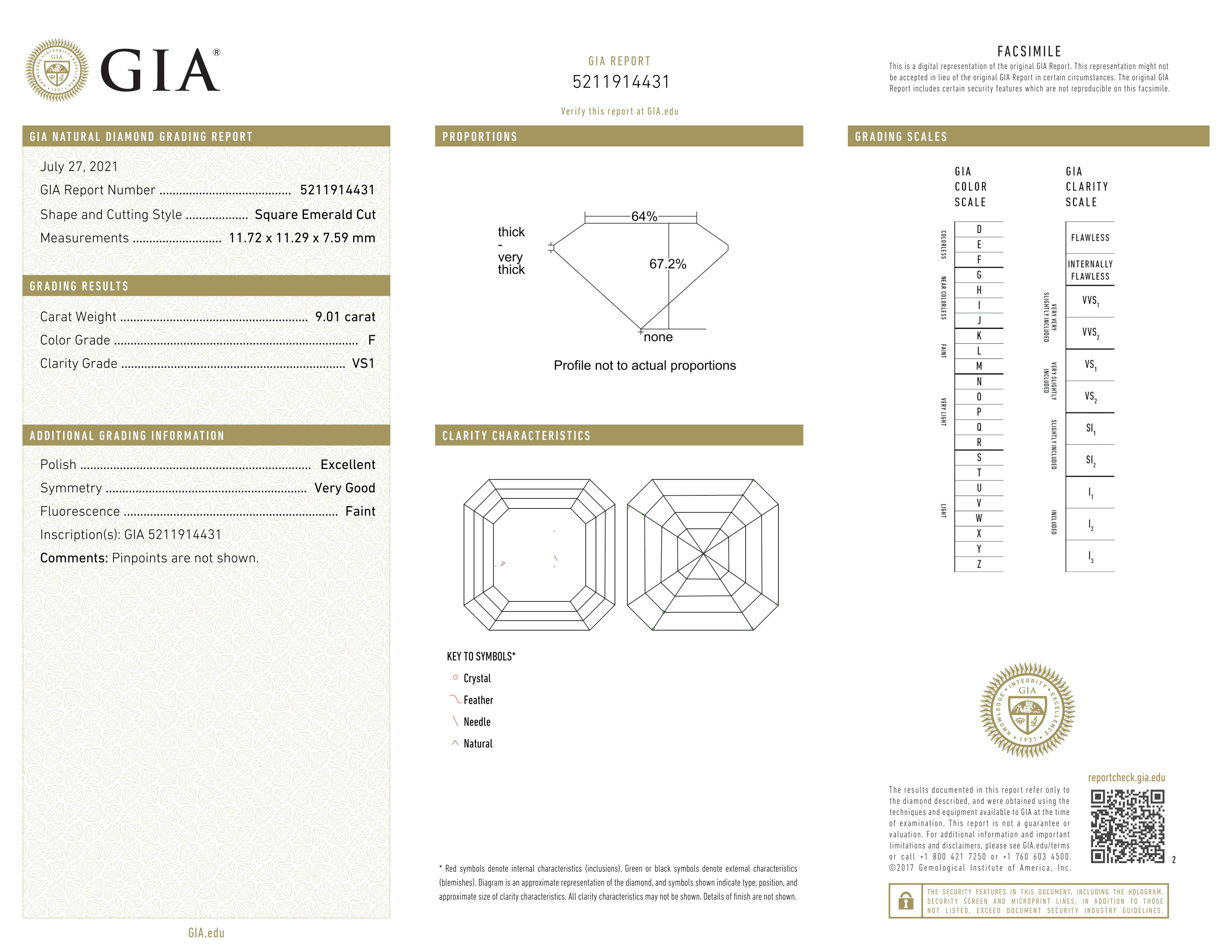 Certificado GIA 9 Ct. Anillo solitario de diamantes talla esmeralda Contemporáneo en venta