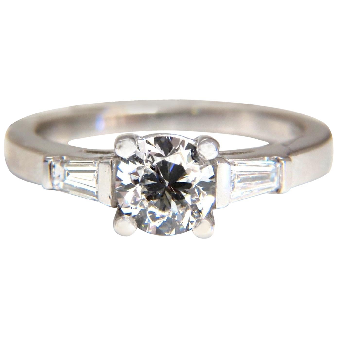 GIA Certified .90 Carat and .36 Carat Round Diamond Engagement Ring Platinum