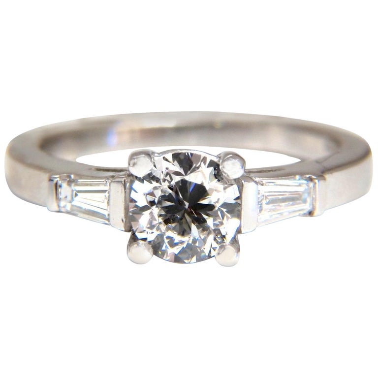 GIA Certified .90 Carat and .36 Carat Round Diamond Engagement Ring Platinum For Sale