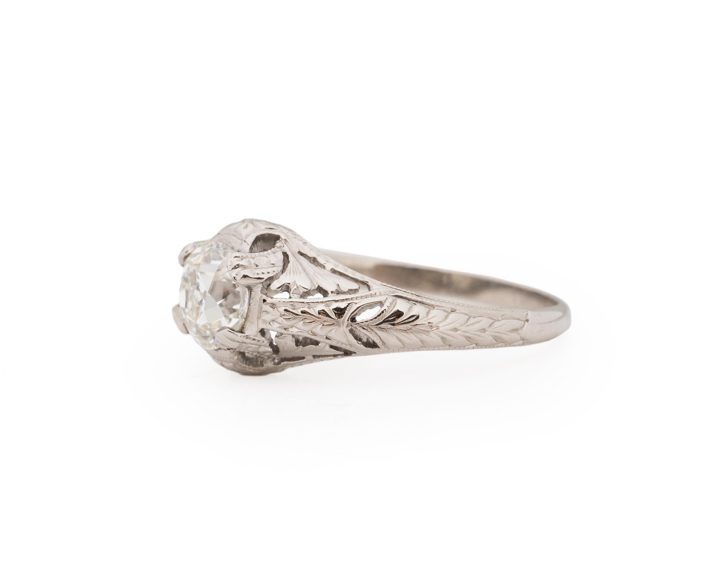 Old European Cut GIA Certified .90 Carat Art Deco Diamond Platinum Engagement Ring For Sale