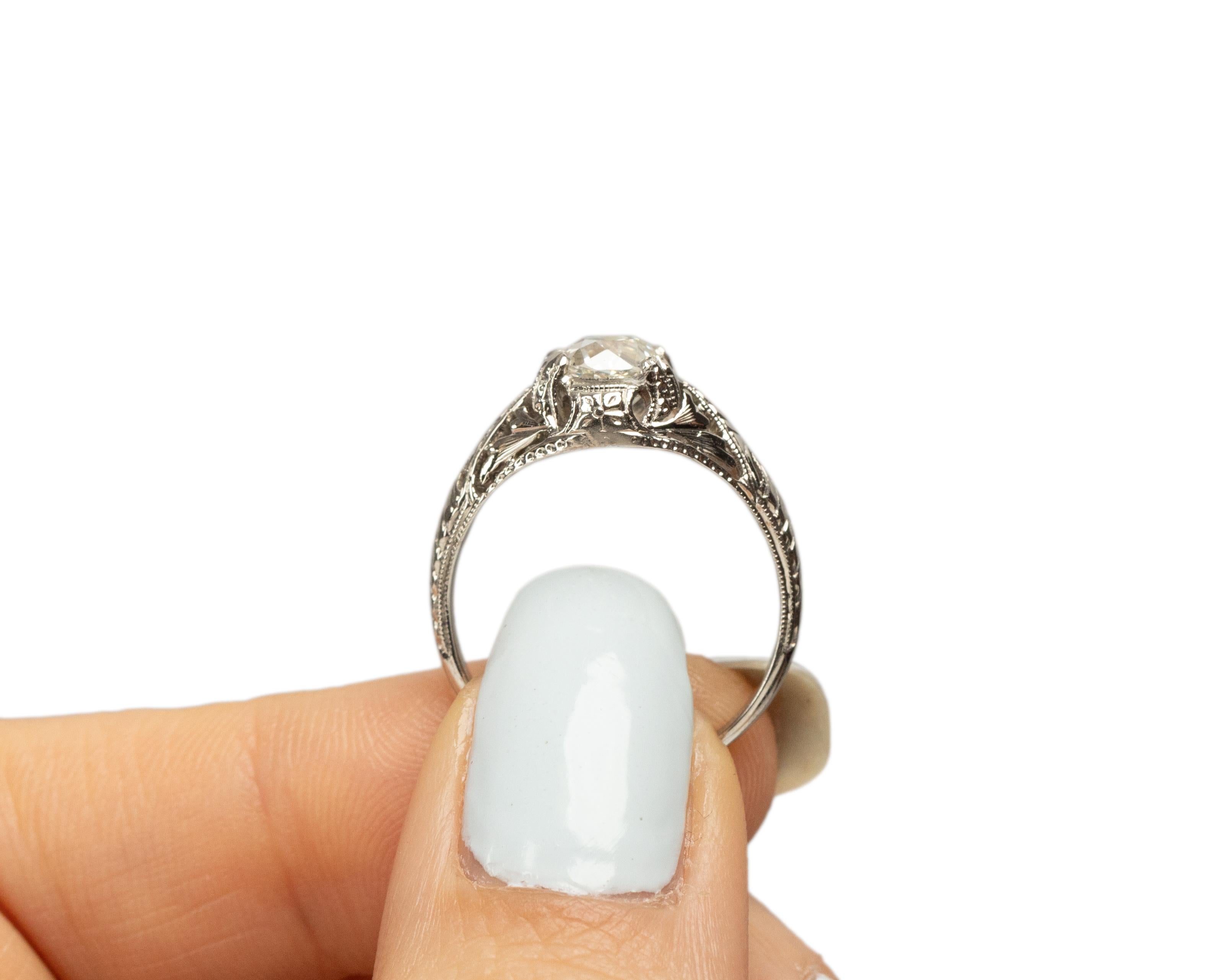 GIA Certified .90 Carat Art Deco Diamond Platinum Engagement Ring For Sale 2