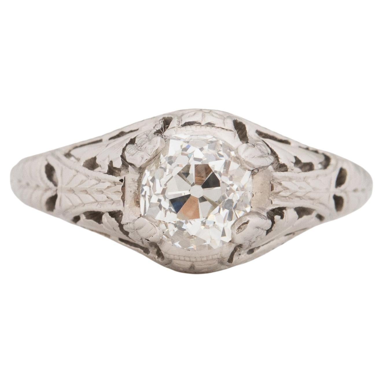 GIA Certified .90 Carat Art Deco Diamond Platinum Engagement Ring For Sale