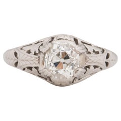 GIA Certified .90 Carat Art Deco Diamond Platinum Engagement Ring