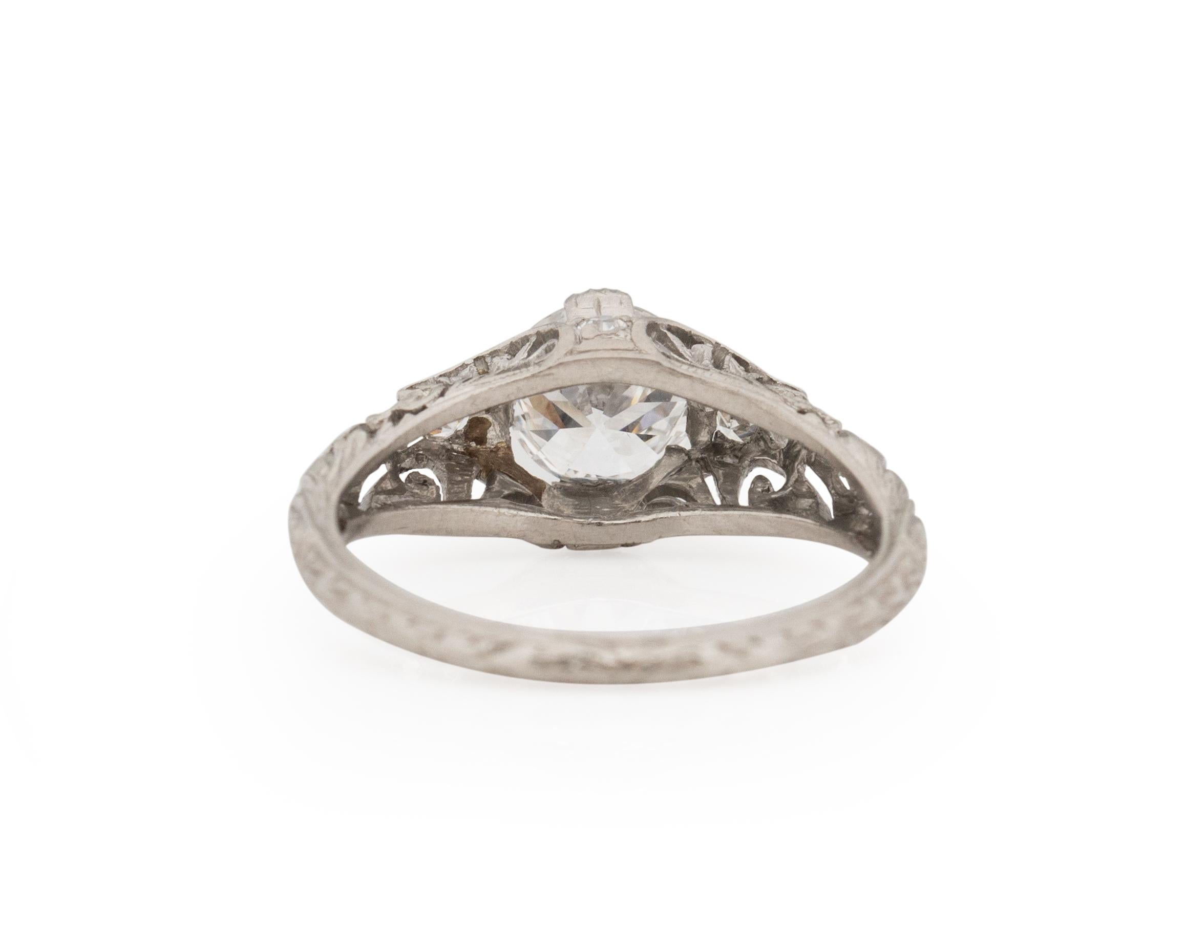 GIA zertifizierter 0,90 Karat Art Deco Diamant Platin Verlobungsring, VEG#1821 (Alteuropäischer Schliff) im Angebot
