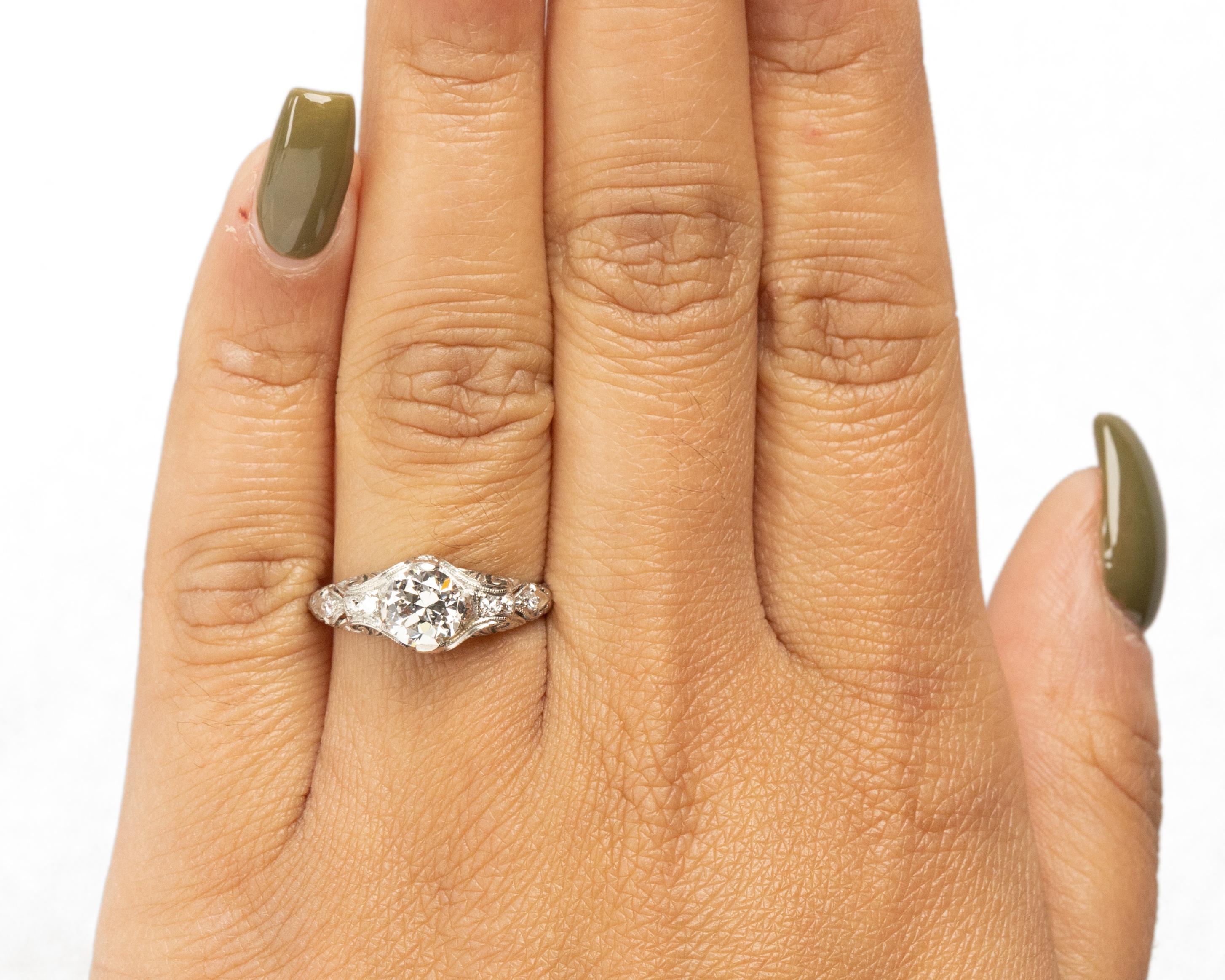 GIA zertifizierter 0,90 Karat Art Deco Diamant Platin Verlobungsring, VEG#1821 im Zustand „Gut“ im Angebot in Atlanta, GA