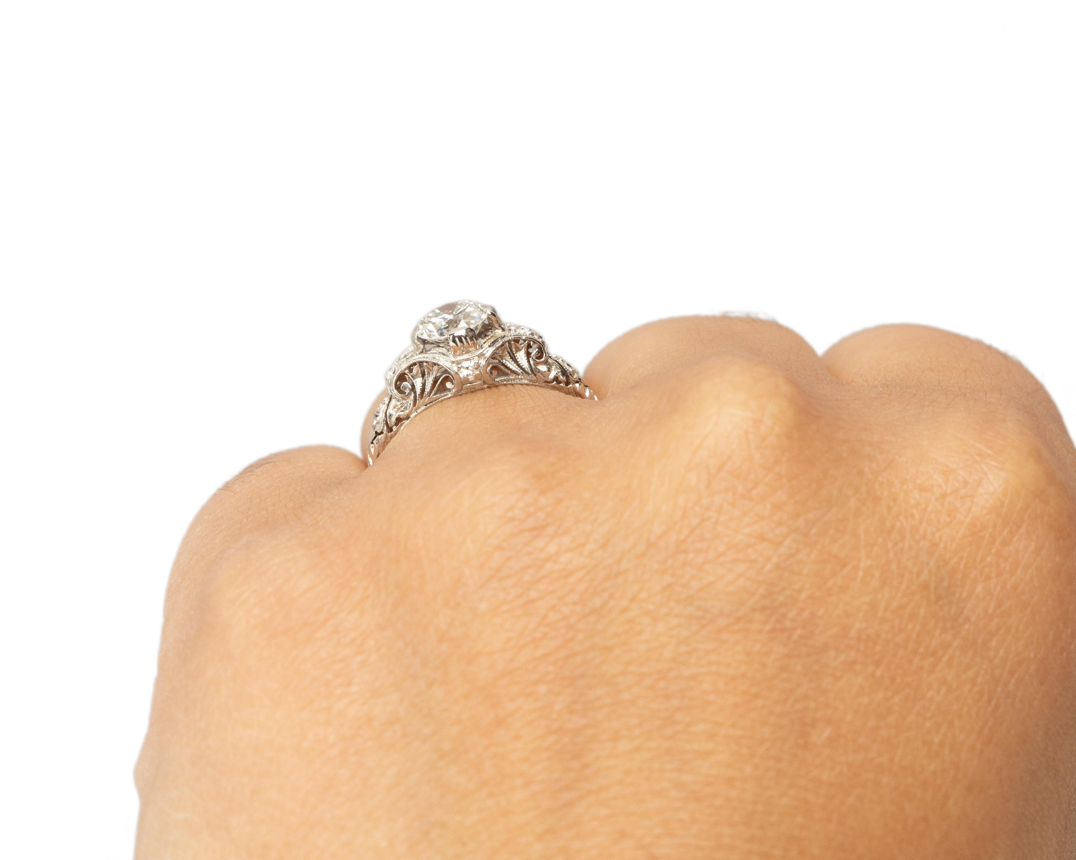 Old European Cut GIA Certified .90 Carat Art Deco Diamond Platinum Engagement Ring, VEG#1821 For Sale