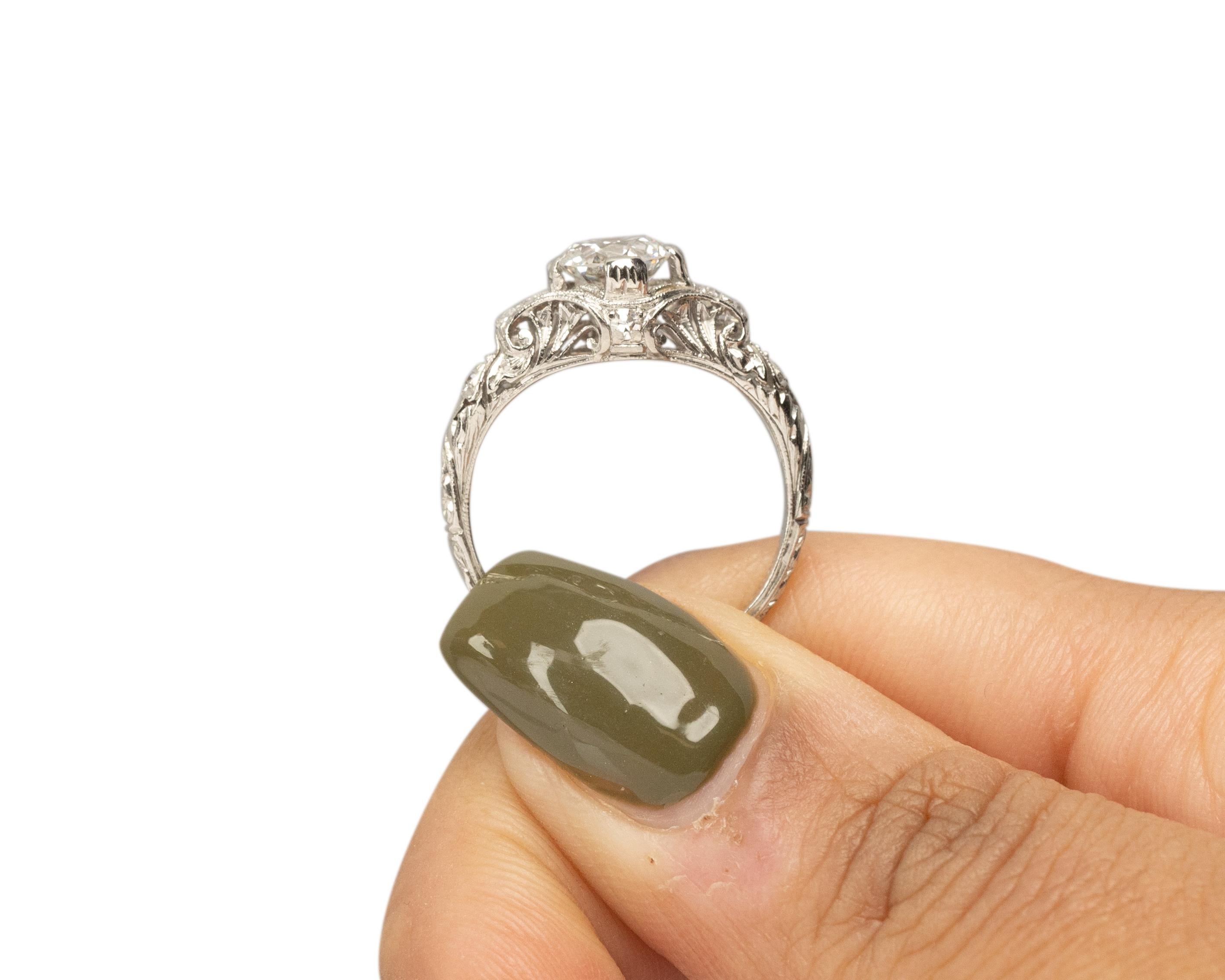 Women's GIA Certified .90 Carat Art Deco Diamond Platinum Engagement Ring, VEG#1821 For Sale