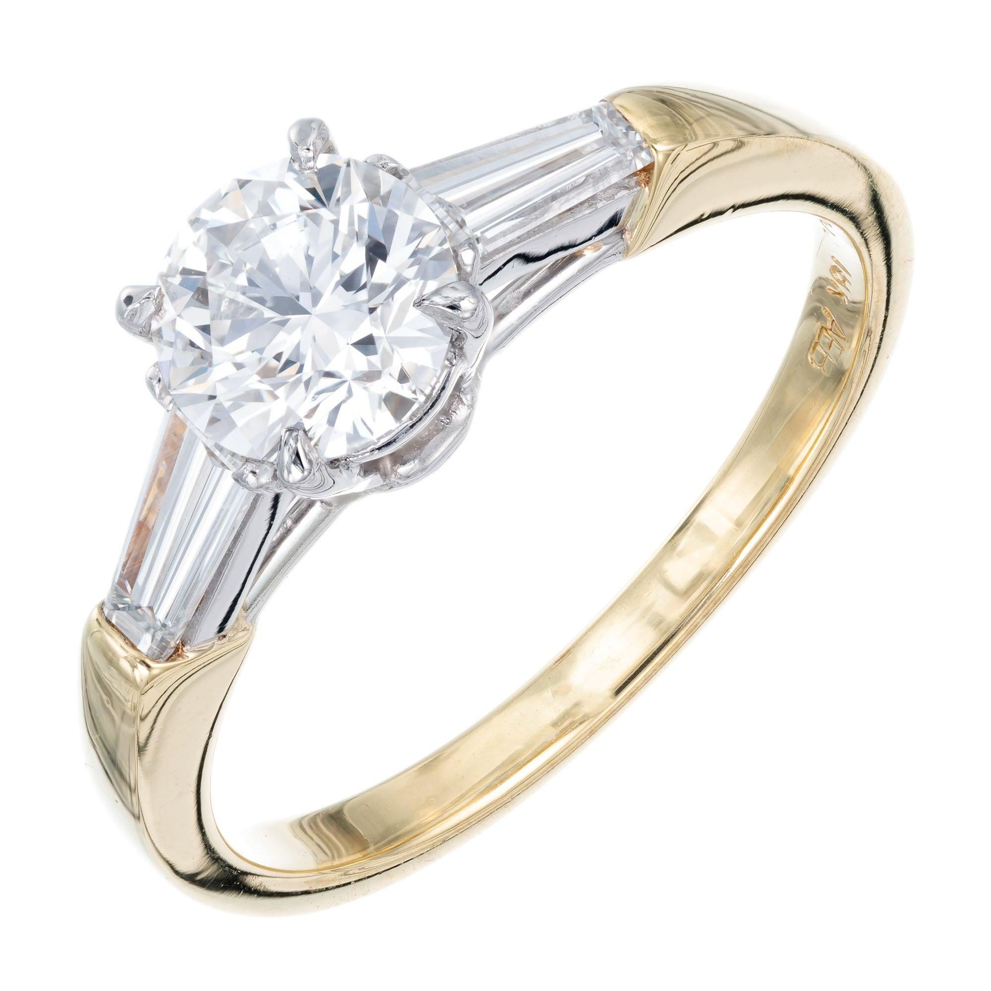 GIA Certified .90 Carat Diamond Baguette Three-Stone Gold Platinum Ring For Sale
