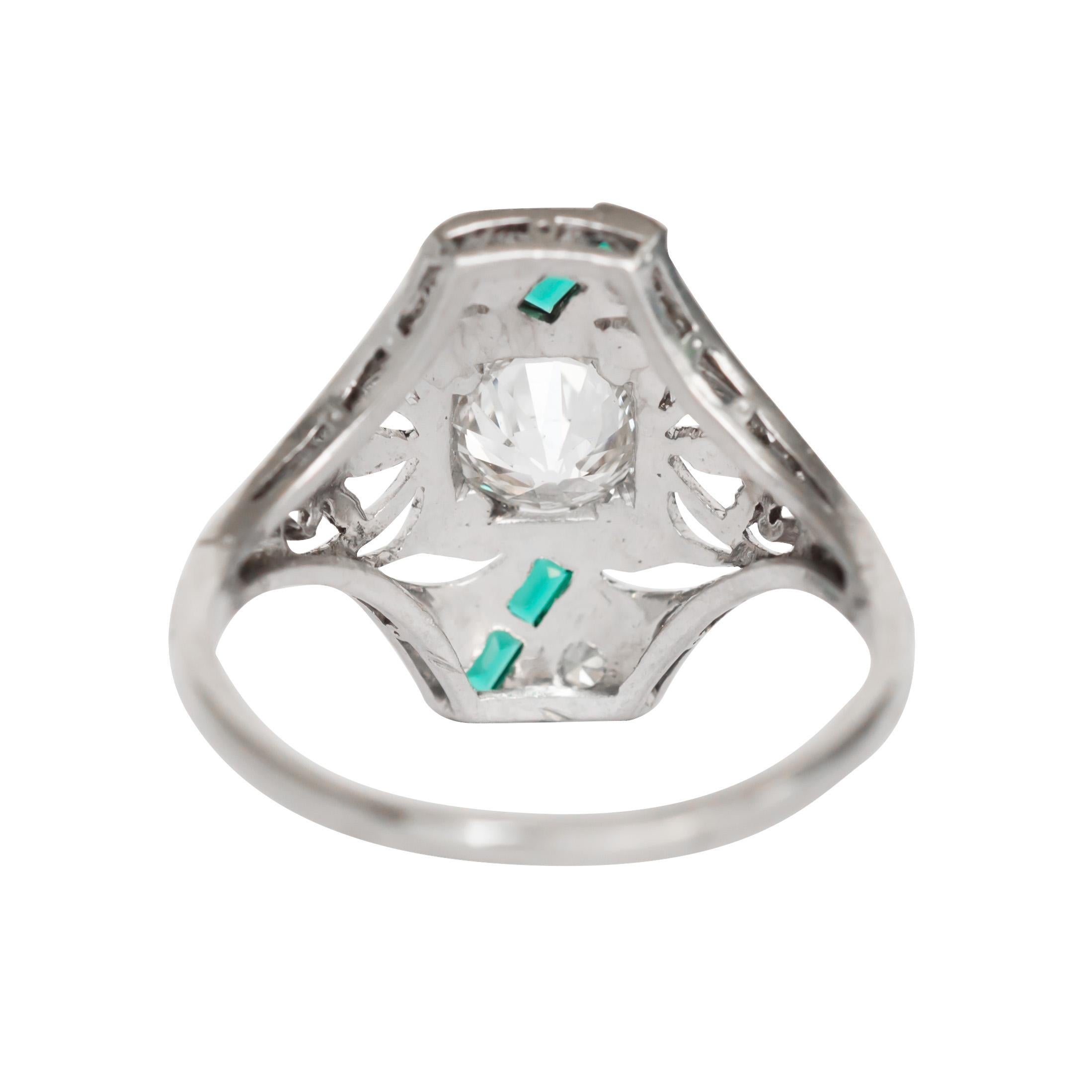 Art Deco GIA Certified .90 Carat Diamond Platinum Engagement Ring For Sale