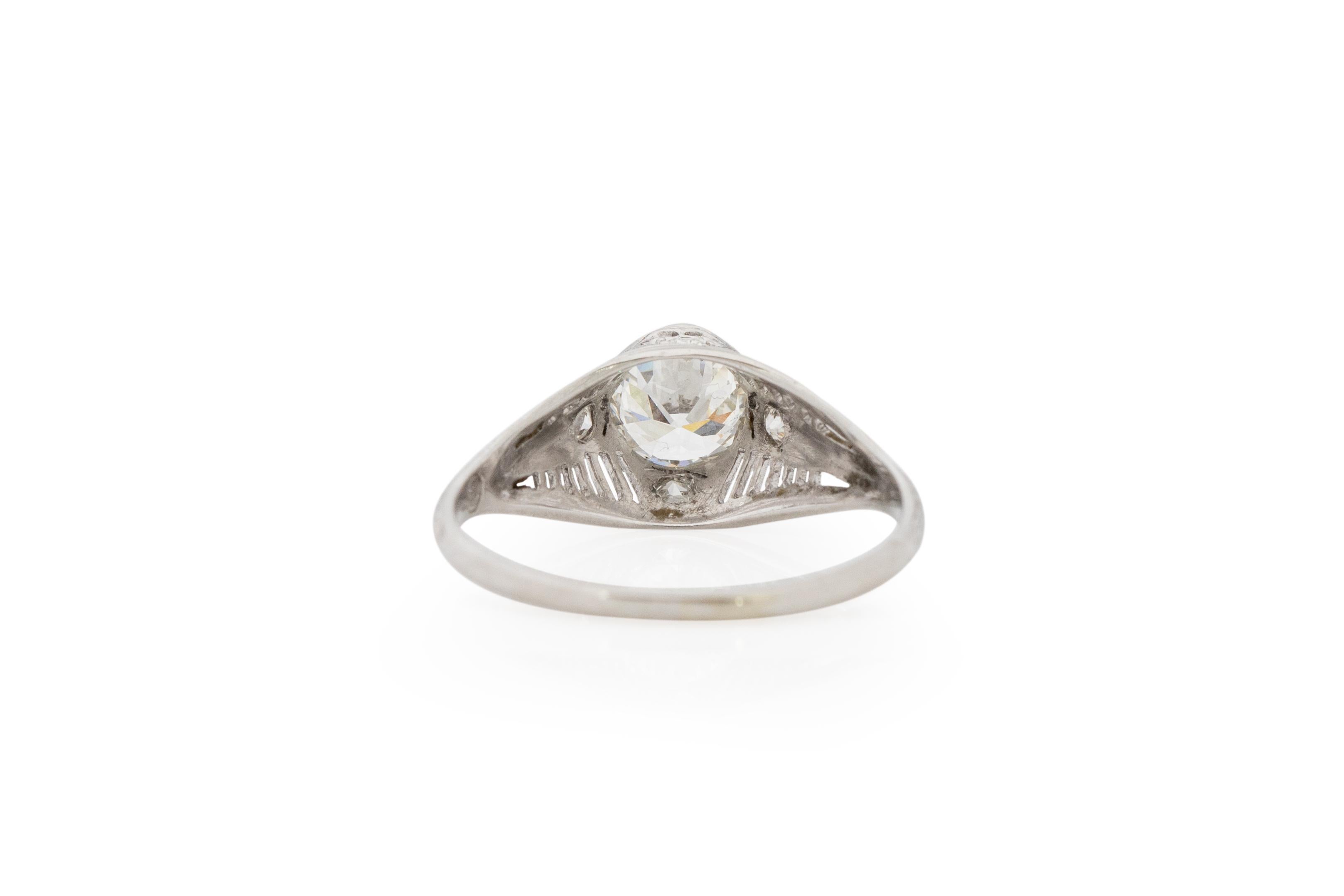 GIA Certified .90 Carat Edwardian Diamond Platinum Engagement Ring In Good Condition For Sale In Atlanta, GA
