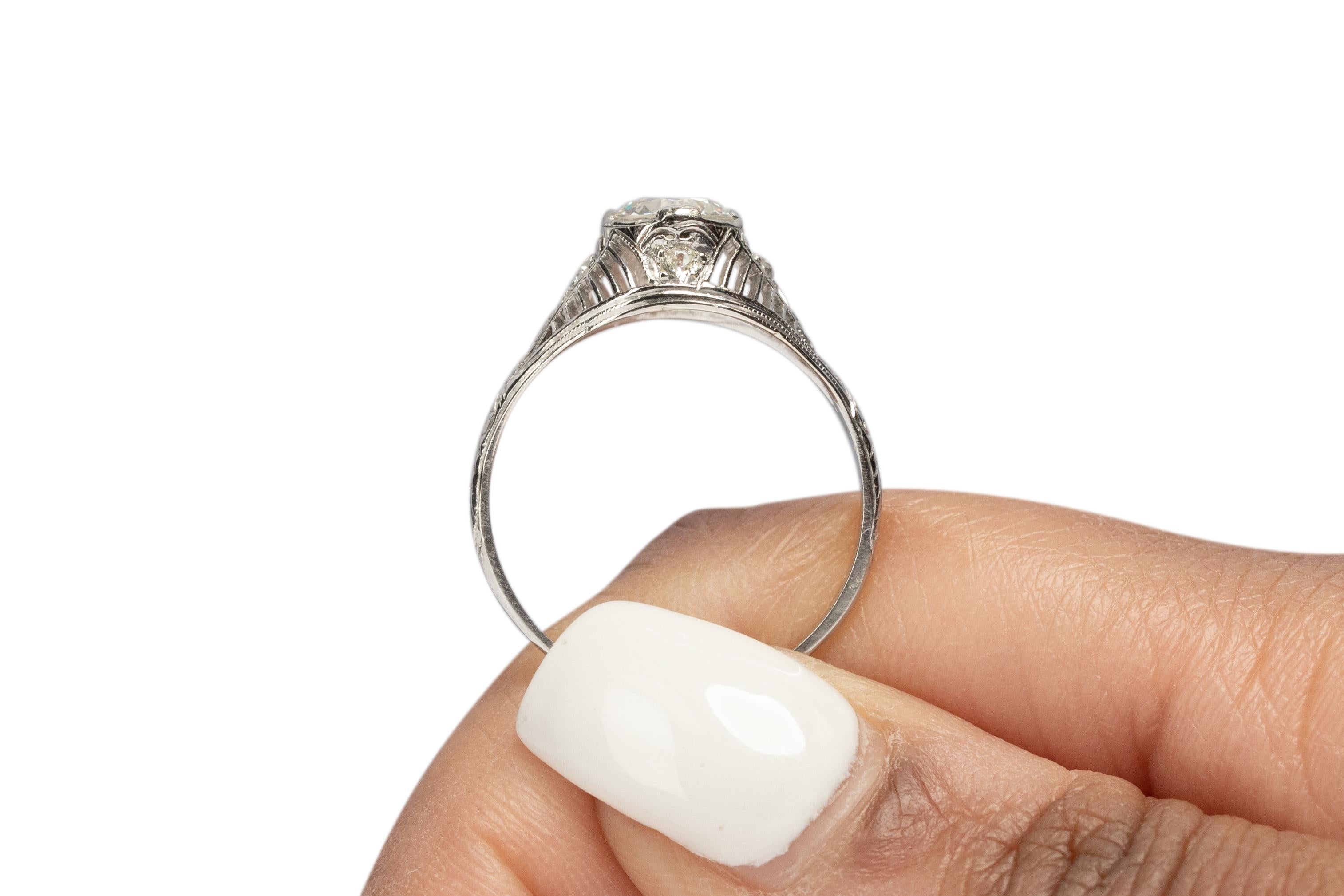 Women's GIA Certified .90 Carat Edwardian Diamond Platinum Engagement Ring For Sale