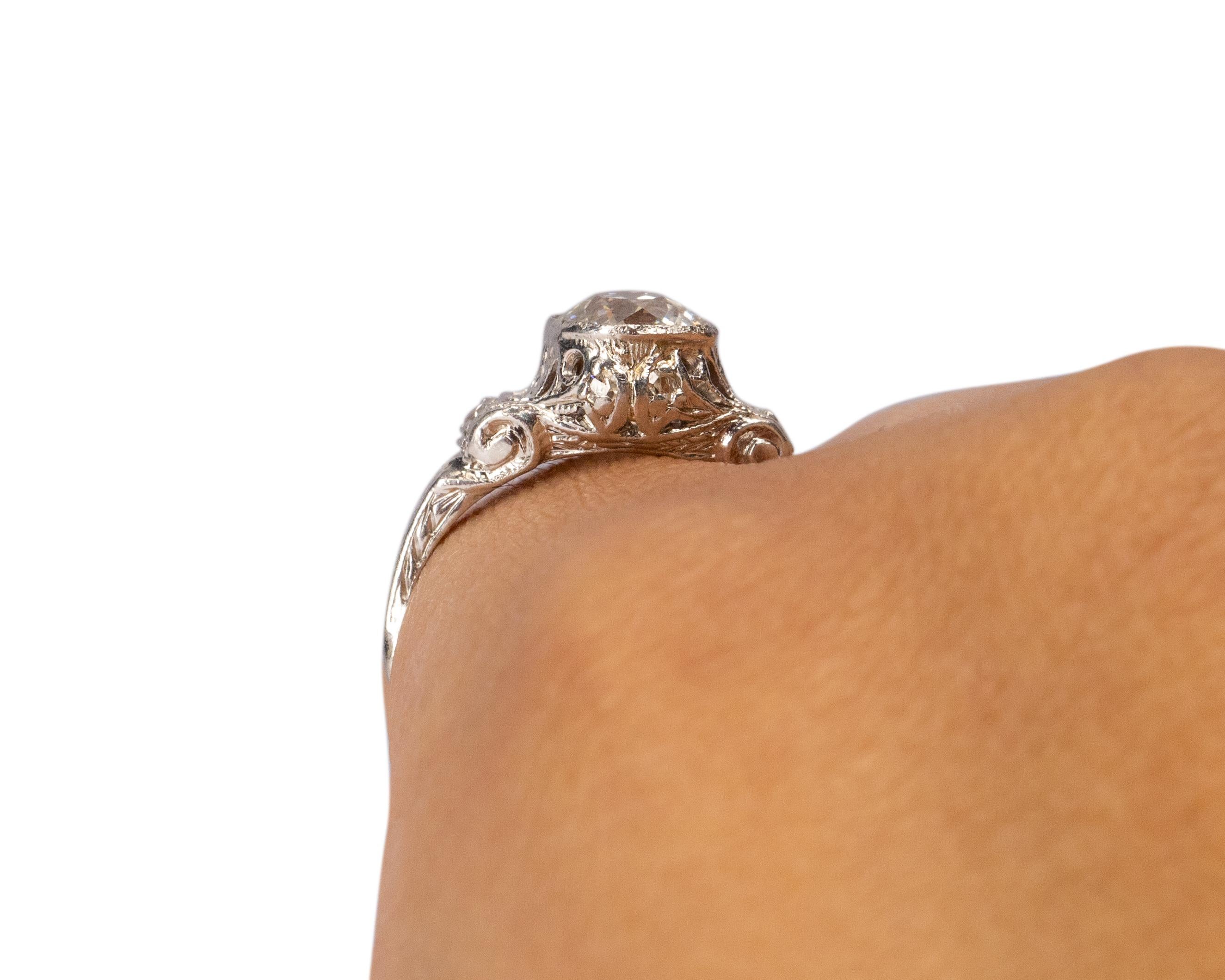 Bague de fiançailles en platine avec diamant édouardien de 0,90 carat certifié par le GIA Pour femmes en vente