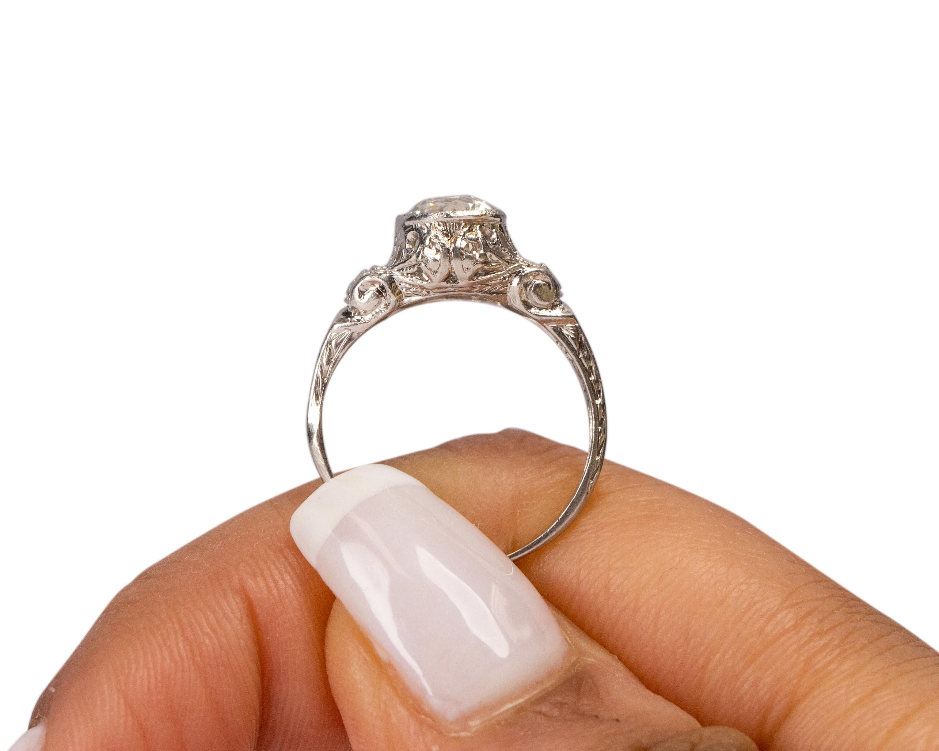 Bague de fiançailles en platine avec diamant édouardien de 0,90 carat certifié par le GIA en vente 2