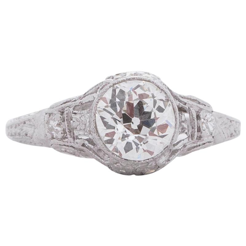 Bague de fiançailles en platine avec diamant édouardien de 0,90 carat certifié par le GIA en vente