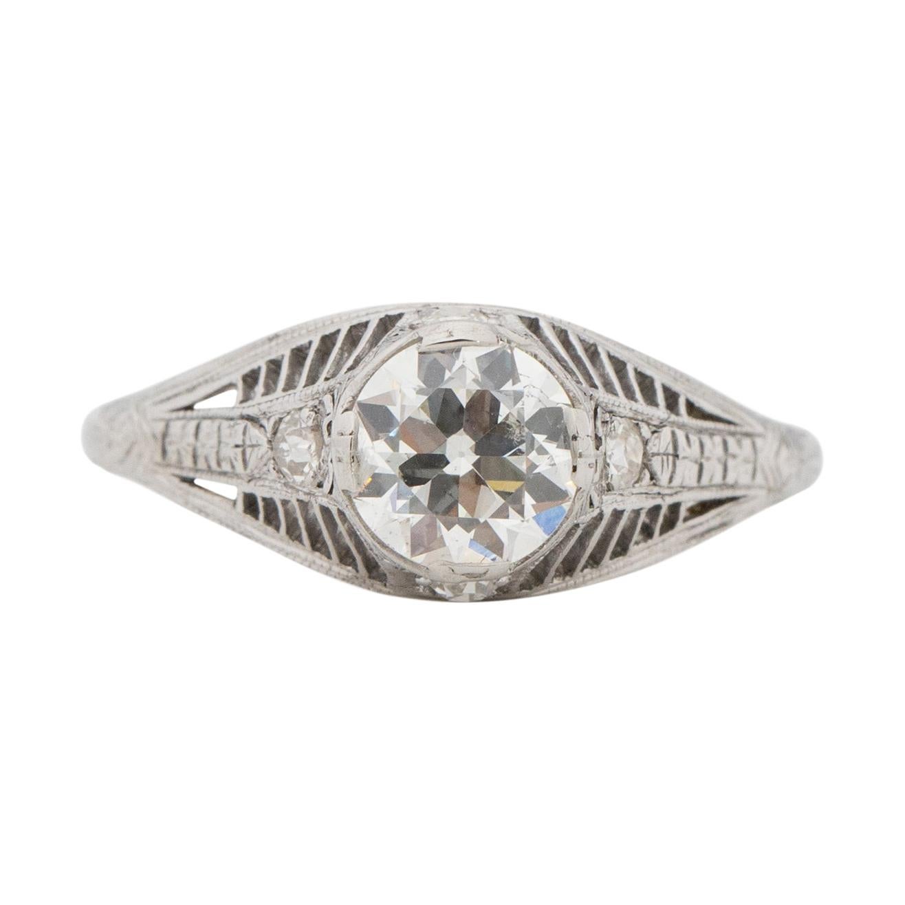 GIA Certified .90 Carat Edwardian Diamond Platinum Engagement Ring For Sale