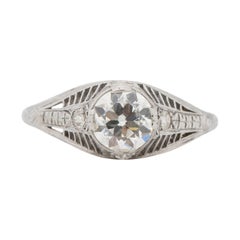 Antique GIA Certified .90 Carat Edwardian Diamond Platinum Engagement Ring