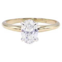 GIA Certified .90 Carat Oval I SI1 Diamond Solitaire Yellow Gold Engagement Ring