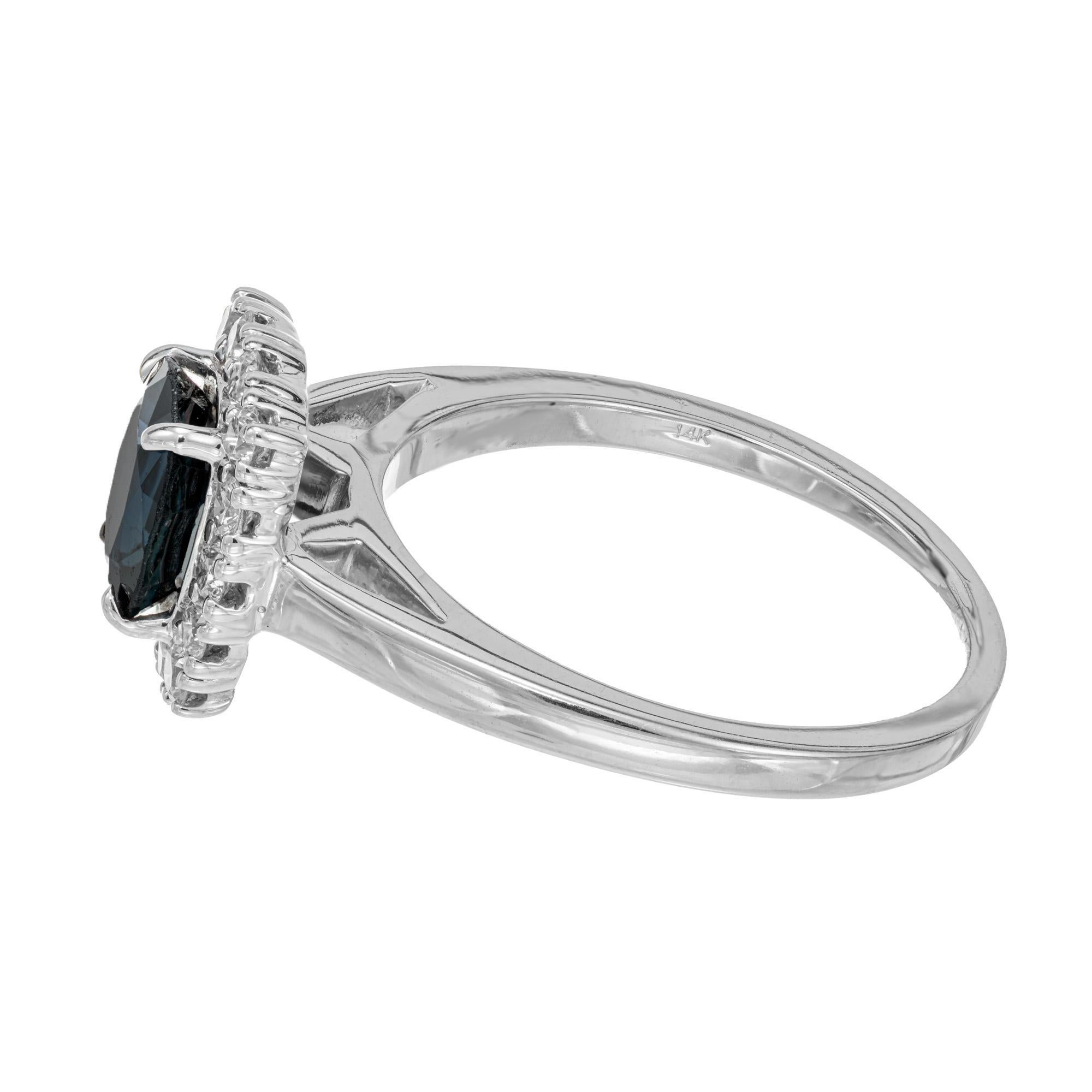 Women's GIA Certified .90 Carat Oval Sapphire Diamond Halo White Gold Engagement Ring For Sale