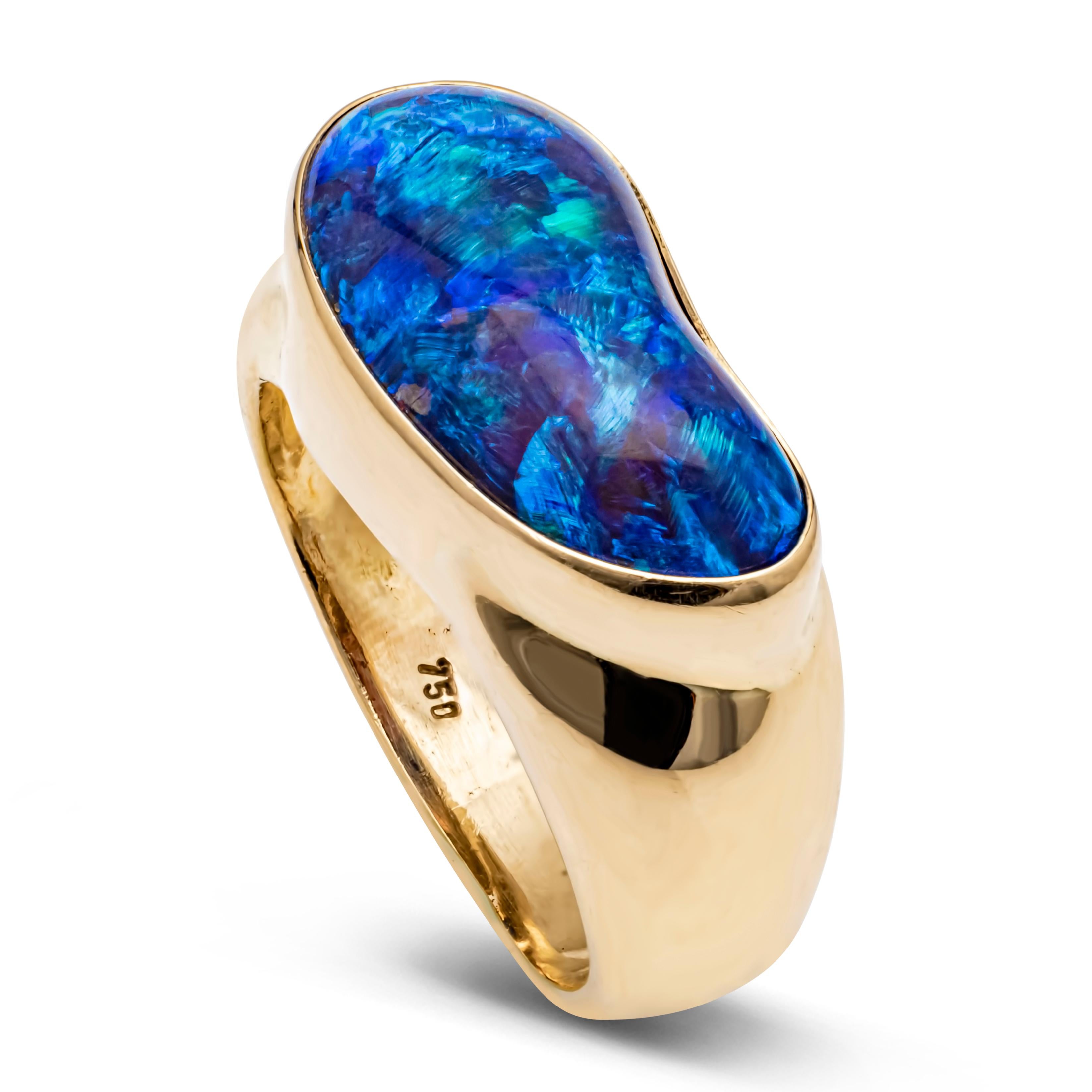 GIA Certified 9.00 Carats Natural Black Opal Yellow Gold Men's Fashion Ring For Sale 2