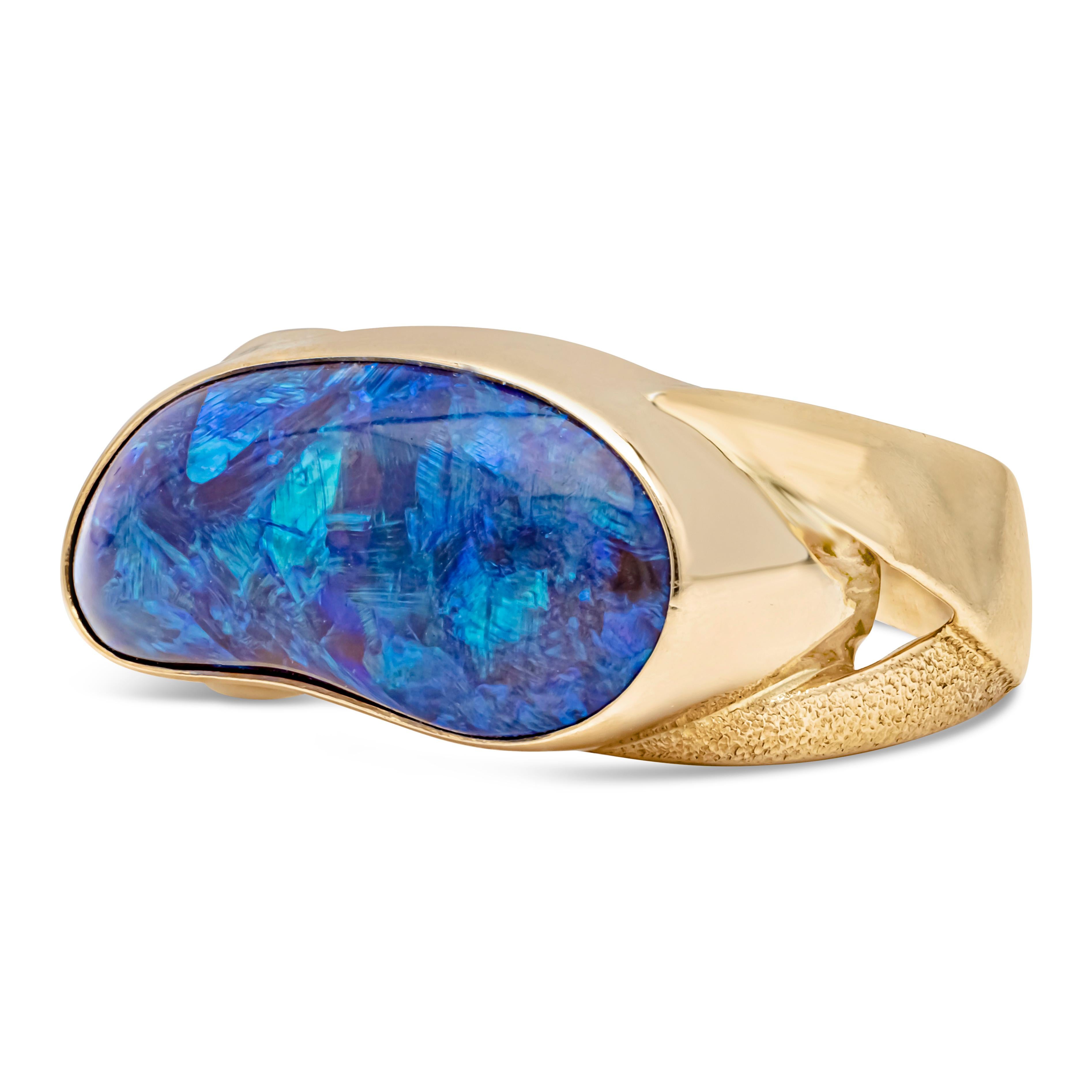 Uncut GIA Certified 9.00 Carats Natural Black Opal Yellow Gold Men's Fashion Ring For Sale