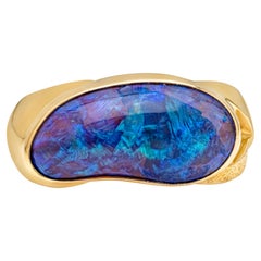 GIA-zertifizierter 9,00 Karat natürlicher schwarzer Opal Gelbgold Herren Mode-Ring