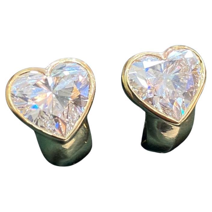 GIA Certified 9.00 Carats Natural Diamonds  18K Gold Heart Earrings  For Sale