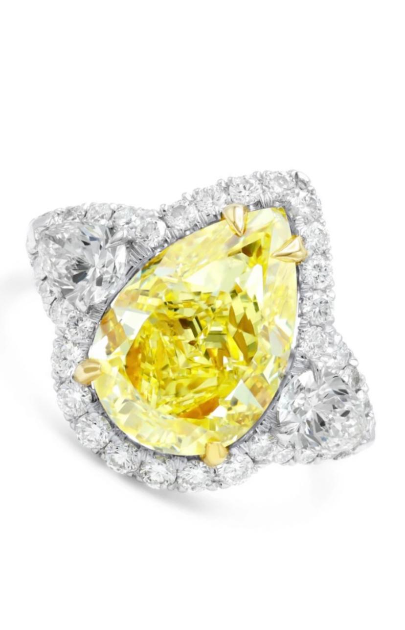 Bague en or 18 carats certifiée GIA de 9,00 carats de diamant jaune fantaisie en forme de poire Neuf - En vente à Massafra, IT