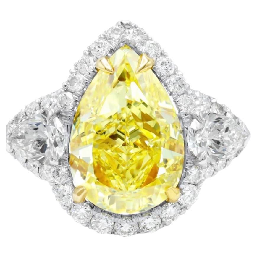 Bague en or 18 carats certifiée GIA de 9,00 carats de diamant jaune fantaisie en forme de poire