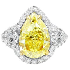 Bague en or 18 carats certifiée GIA de 9,00 carats de diamant jaune fantaisie en forme de poire