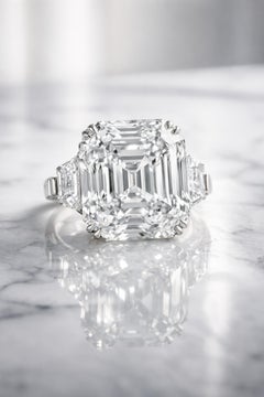 GIA Certified 9.01 Carat Asscher Cut Diamond Ring with Trapezoid Side Stones