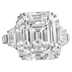 GIA Certified 9.01 Carat Asscher Cut Diamond Ring with Trapezoid Side Stones