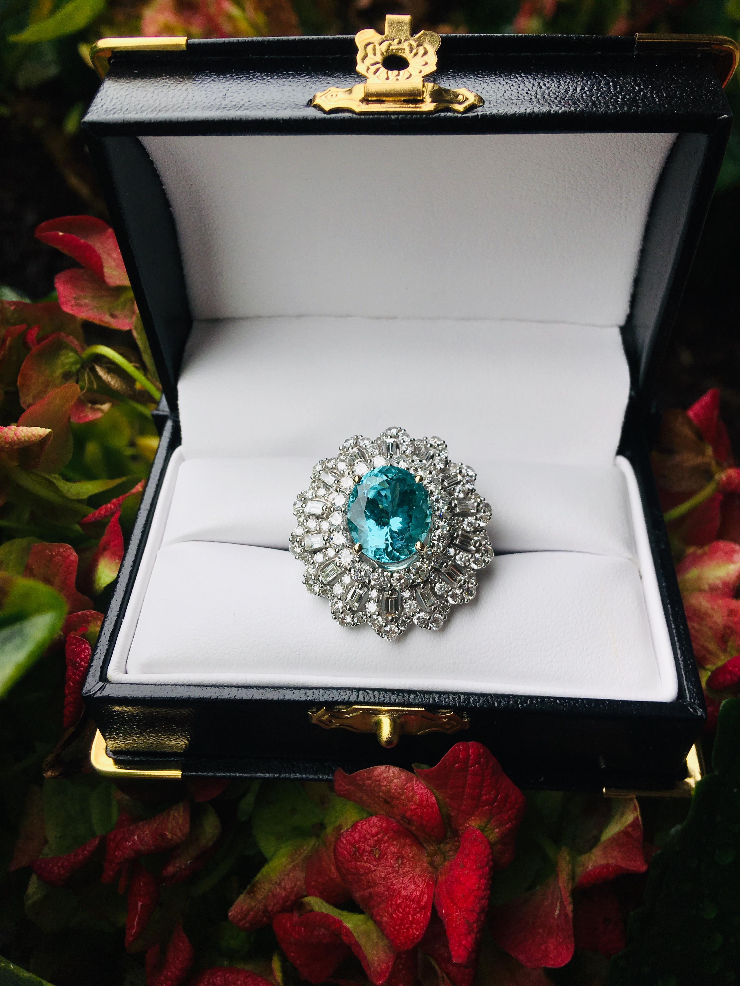 GIA Certified 9.02 Carat Paraiba Tourmaline and Diamond 18 Karat White Gold Ring In Excellent Condition In Tustin, CA