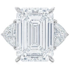 GIA Certified 9.04 Carat Emerald Cut Diamond Ring with Trillion Side Diamonds