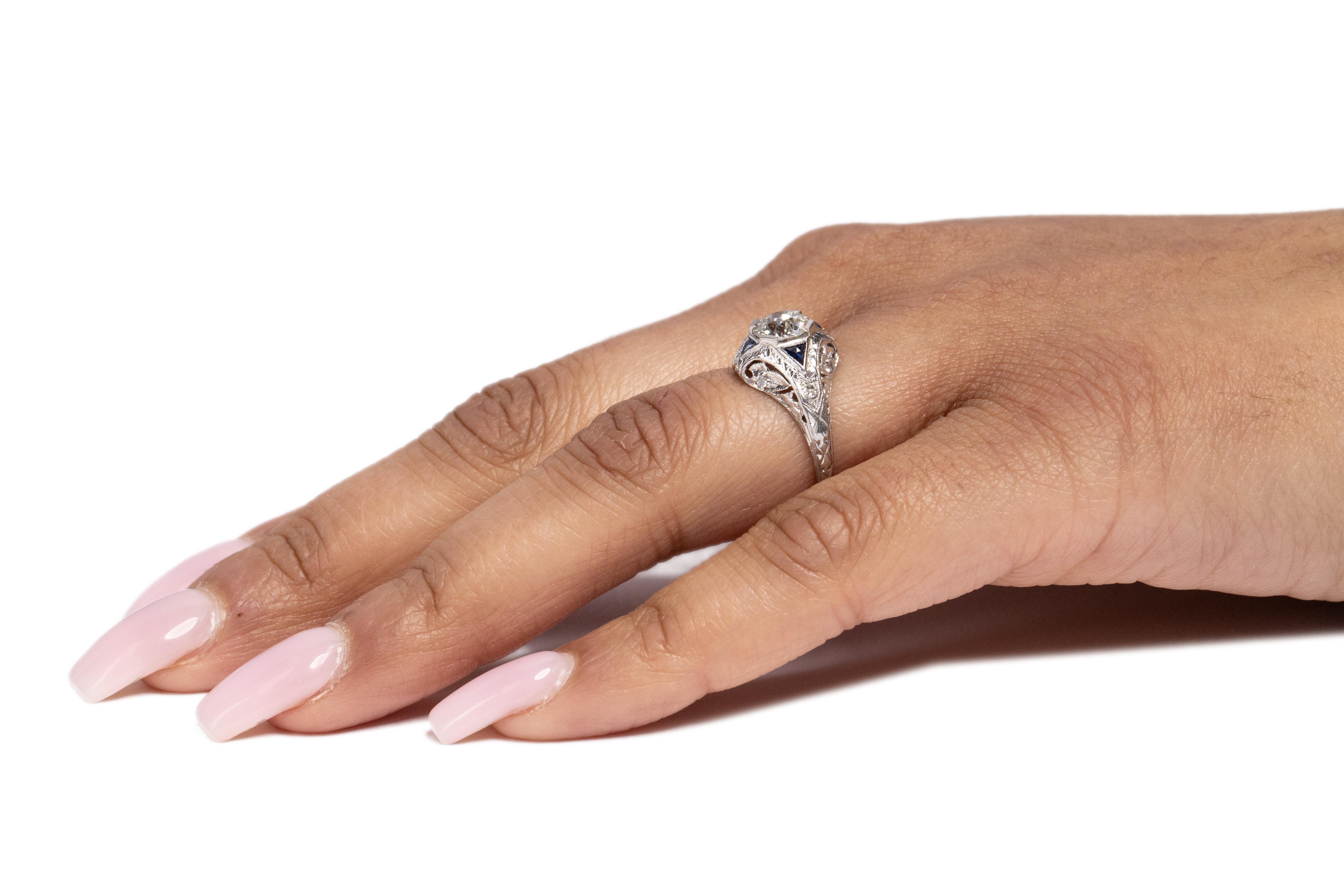 GIA Certified .91 Carat Art Deco Diamond Platinum Engagement Ring For Sale 1