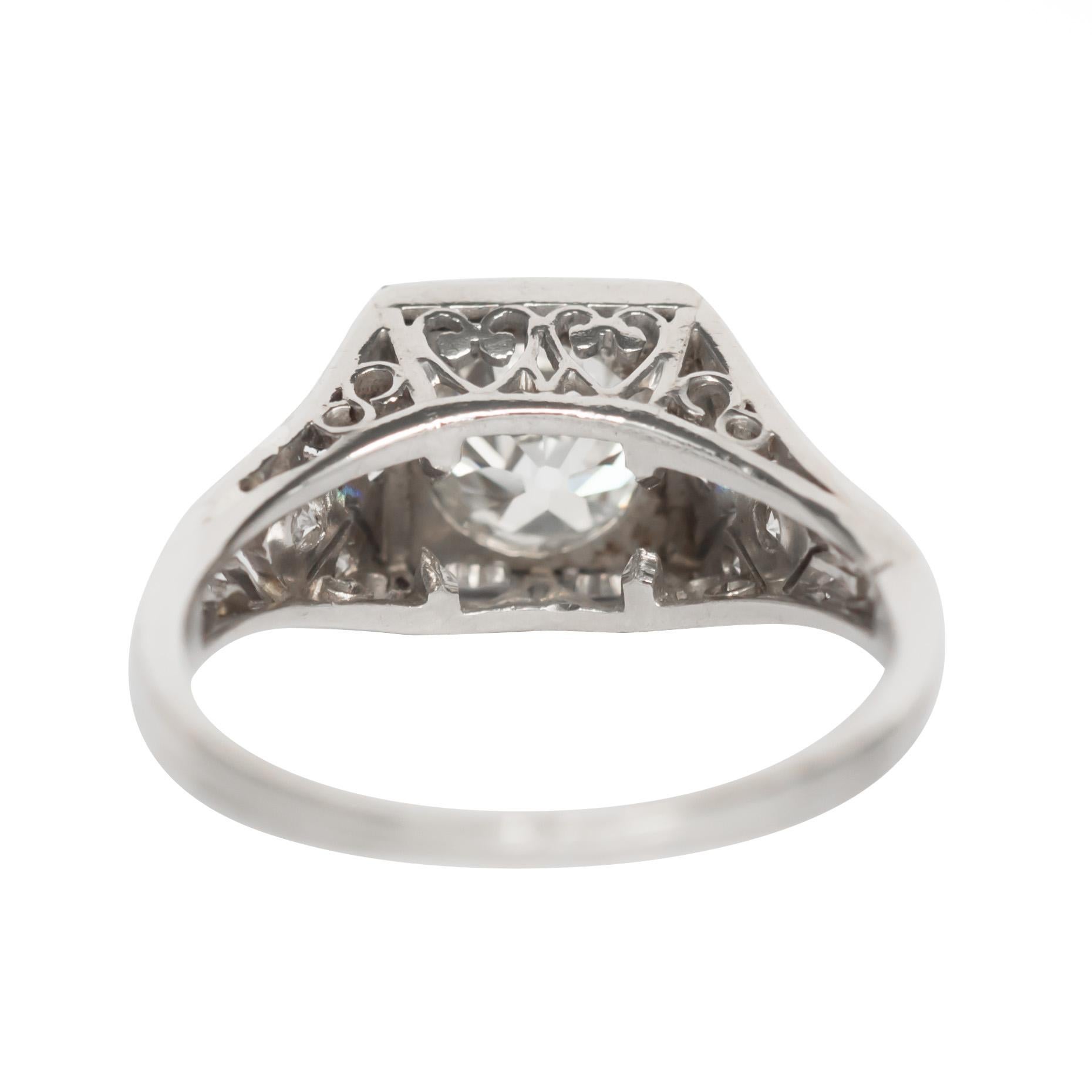 Edwardian GIA Certified .91 Carat Diamond Platinum Engagement Ring For Sale