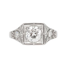 Antique GIA Certified .91 Carat Diamond Platinum Engagement Ring